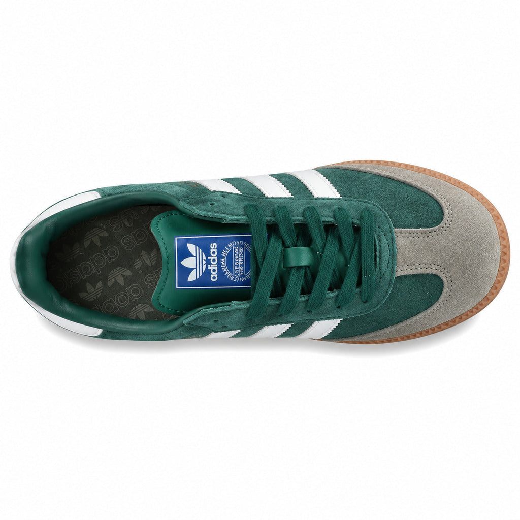 Adidas Samba Vegan ante verde bosque branco cinzento suela borracha vista superior