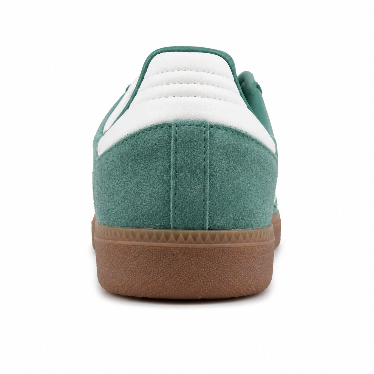 Adidas Samba Vegan ante verde bosque detalle talón branco suela borracha