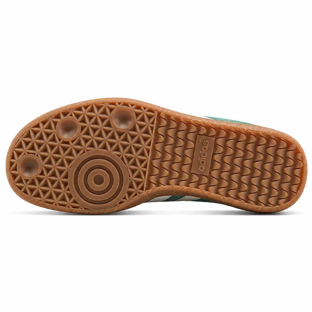 Adidas Samba Vegan ante verde bosque suela borracha caramelo vista inferior