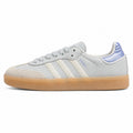 Adidas Sambae W cinzento hielo bandas crema talón metalizado azul perfil izquierdo