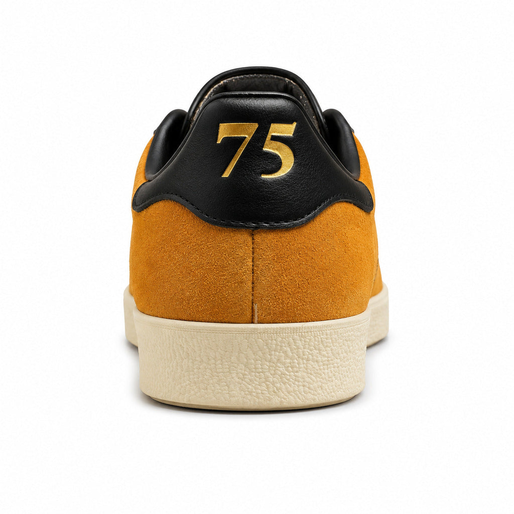 Adidas Gazelle 75th amarelo preto crema detalle talón 75