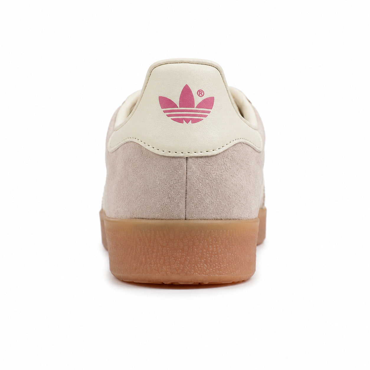 Adidas Gazelle ante malva detalle talón crema trefoil rosa