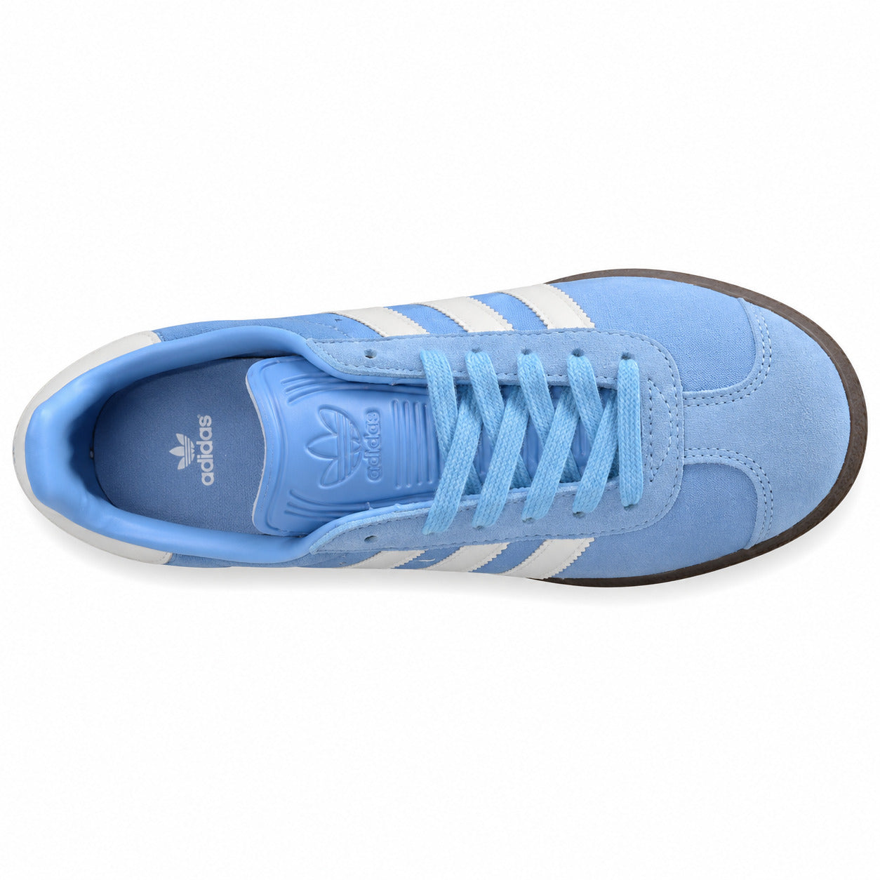 Adidas Gazelle azul cielo branco vista superior cordones