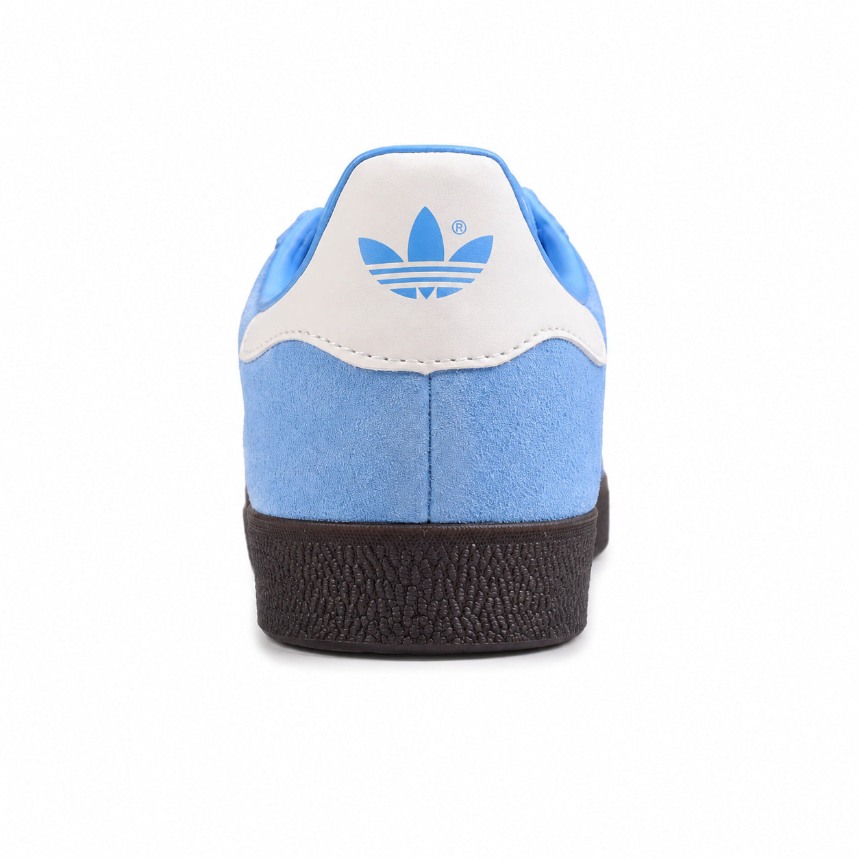 Adidas Gazelle azul cielo branco detalle talón logo trefoil
