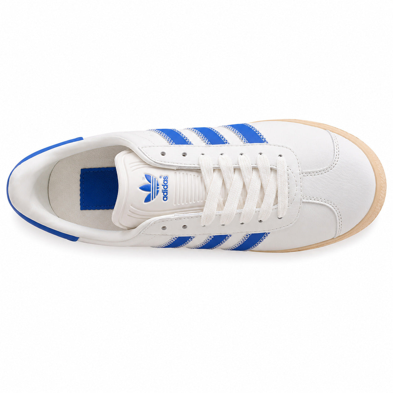 Adidas Gazelle branco azul suela gum vista superior
