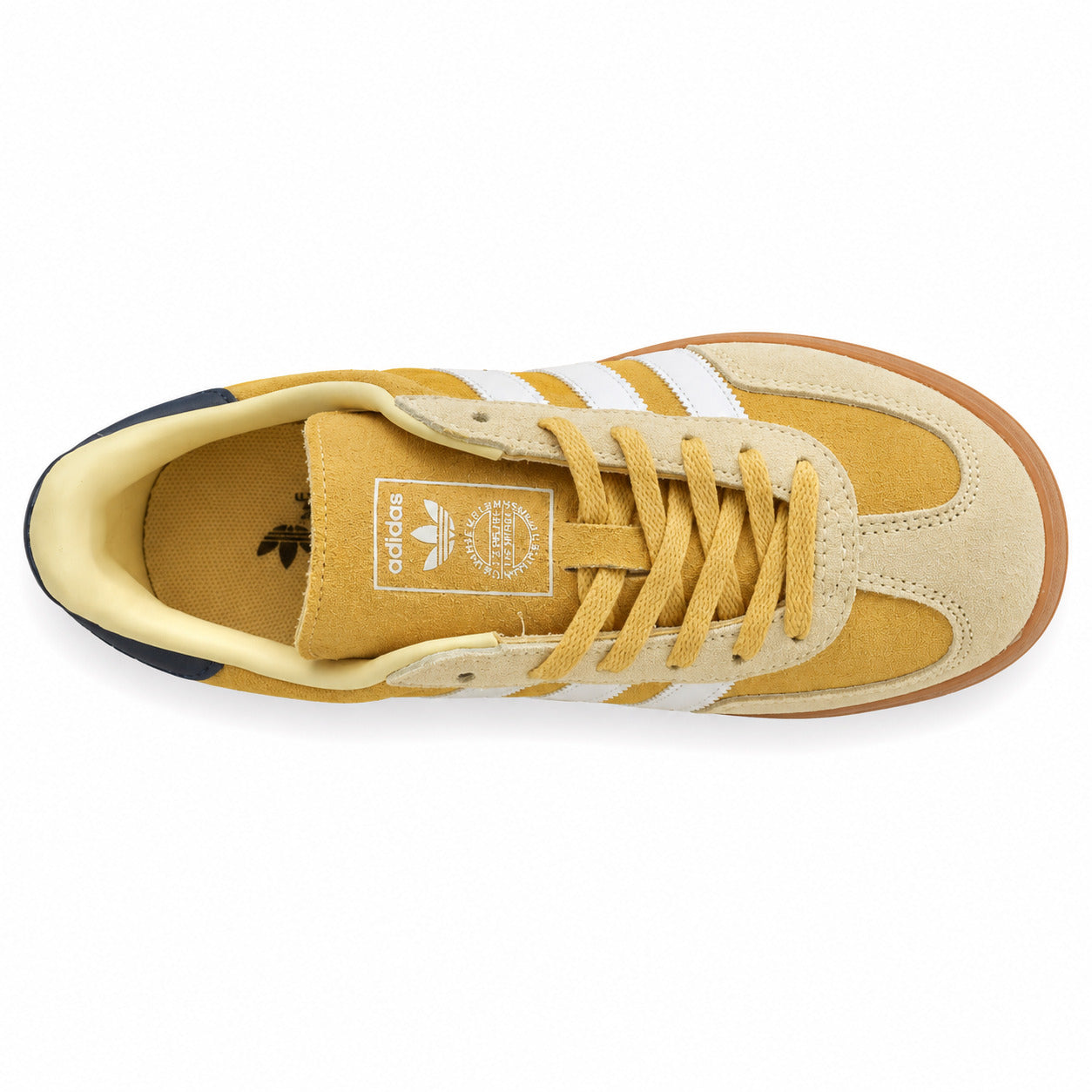 Adidas Gazelle Bold amarelo branco azul-marinho vista superior