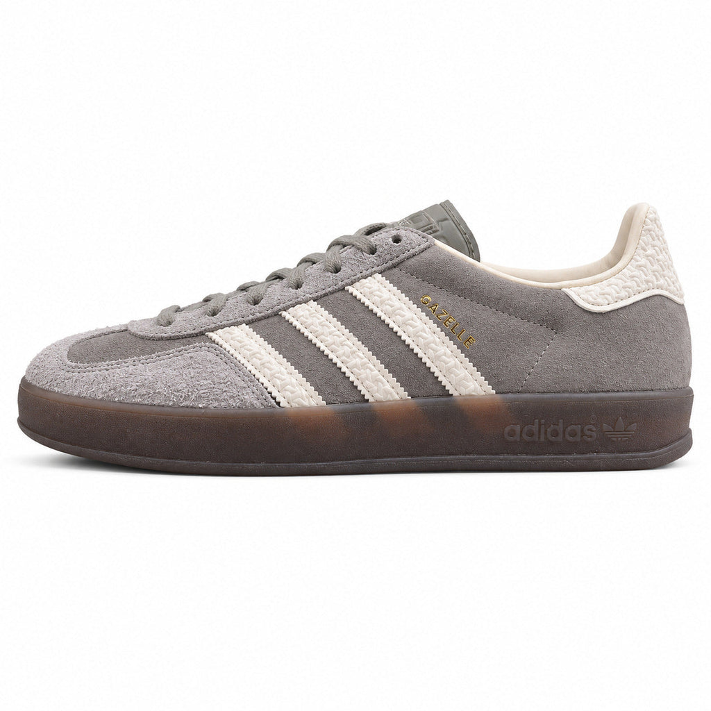 Adidas Gazelle Bold ante cinzento crema bouclé suela gum lateral izquierda