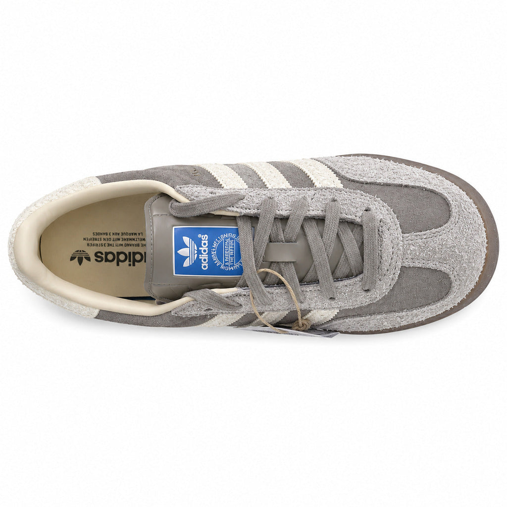 Adidas Gazelle Bold ante cinzento crema bouclé suela gum vista superior