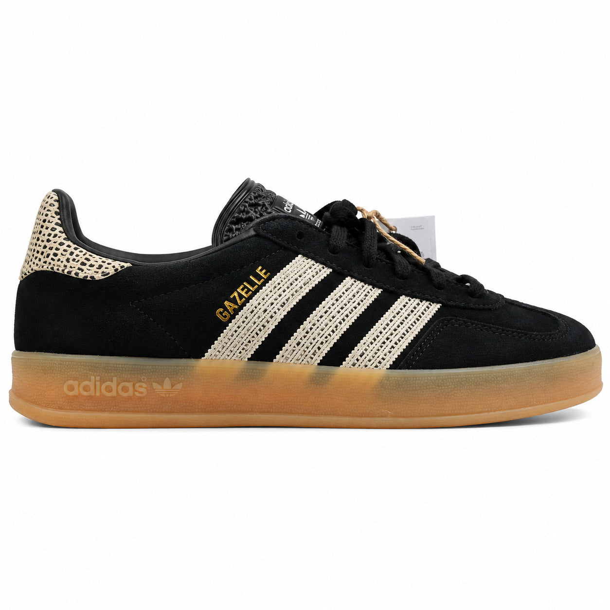 Adidas Gazelle Bold ante preto encaje crema suela gum lateral derecha