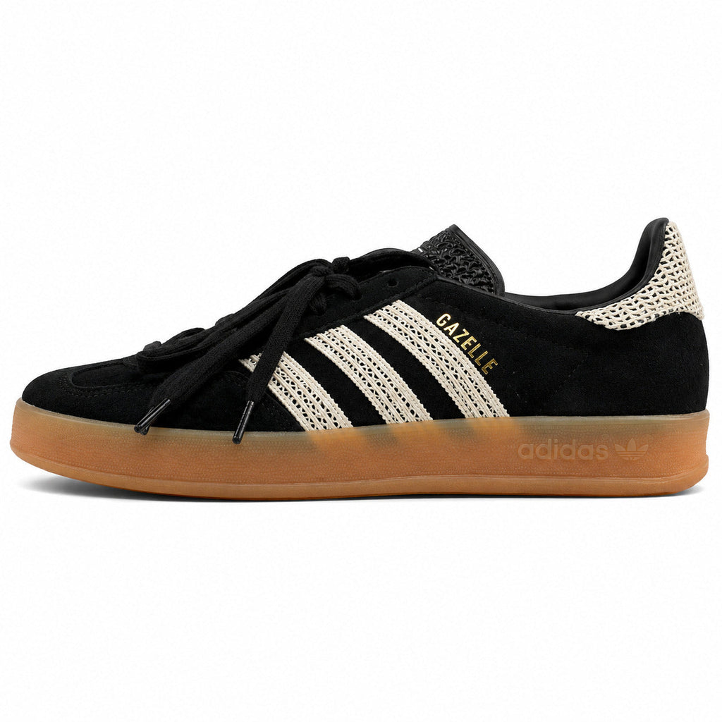Adidas Gazelle Bold ante preto encaje crema suela gum lateral izquierda
