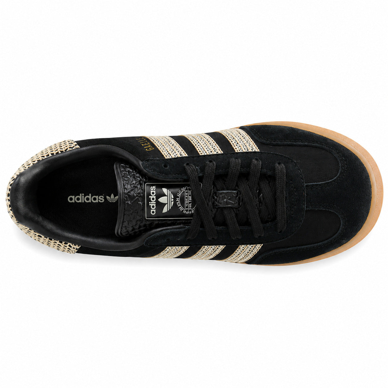 Adidas Gazelle Bold ante preto encaje crema suela gum vista superior
