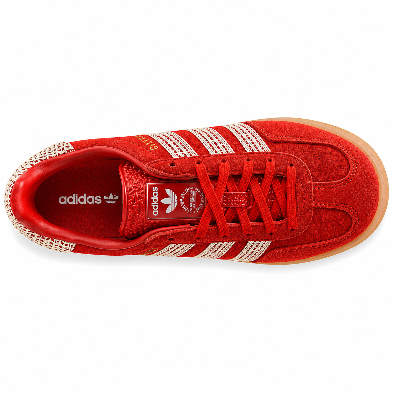 Adidas Gazelle Bold ante vermelho encaje crema suela gum vista superior