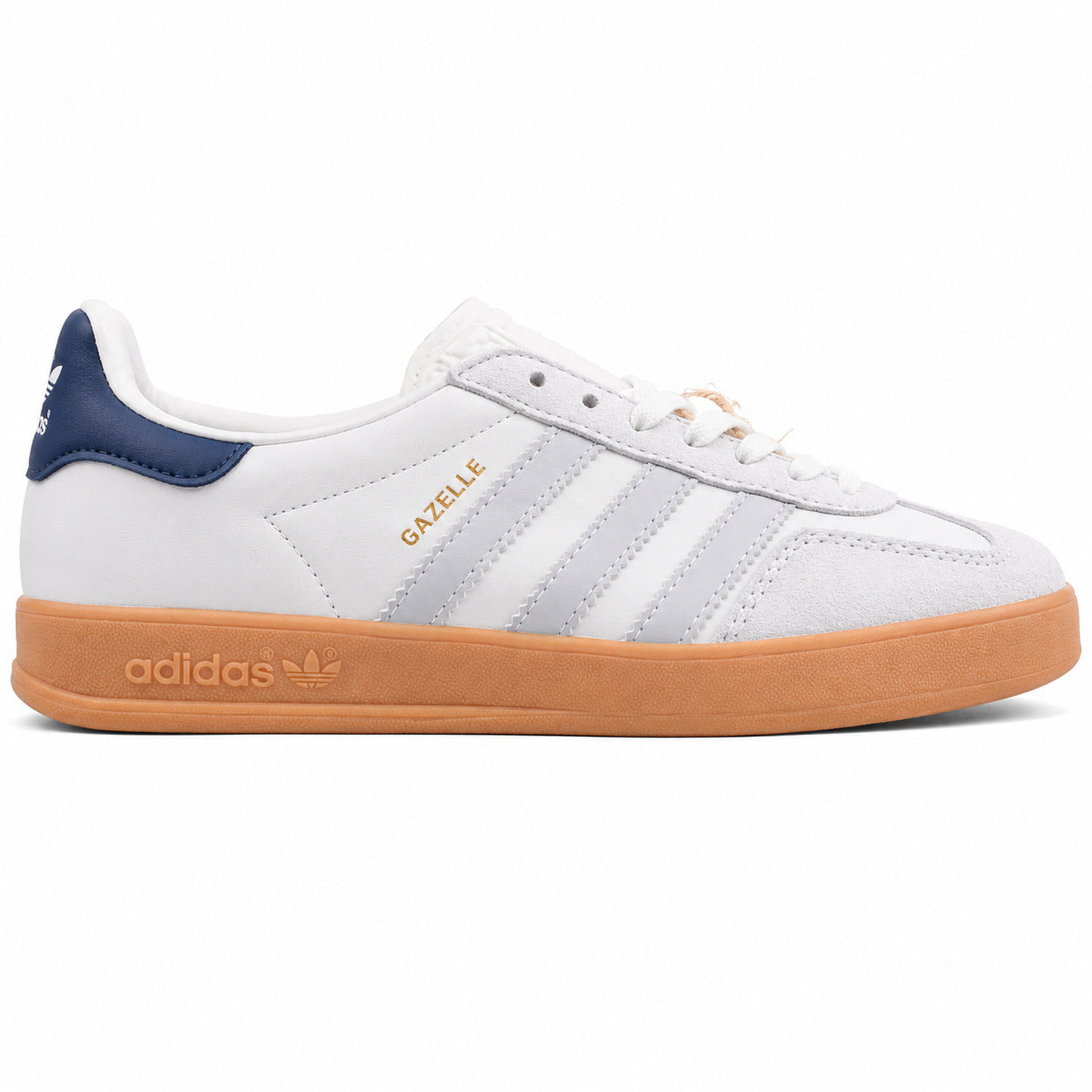 Adidas Gazelle Bold branco cinzento marino suela gum lateral derecha