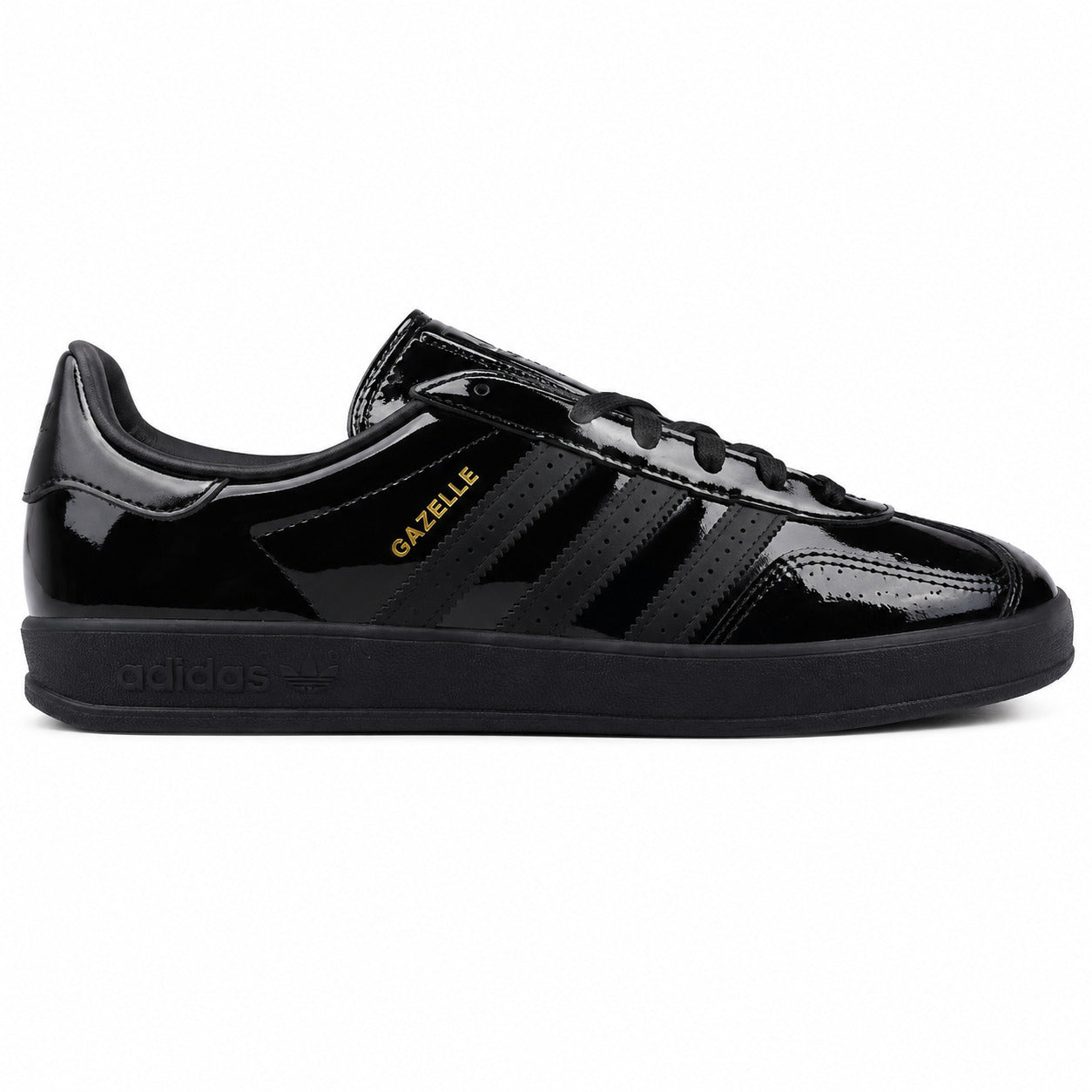 Adidas Gazelle Bold charol preto suela negra lateral derecha