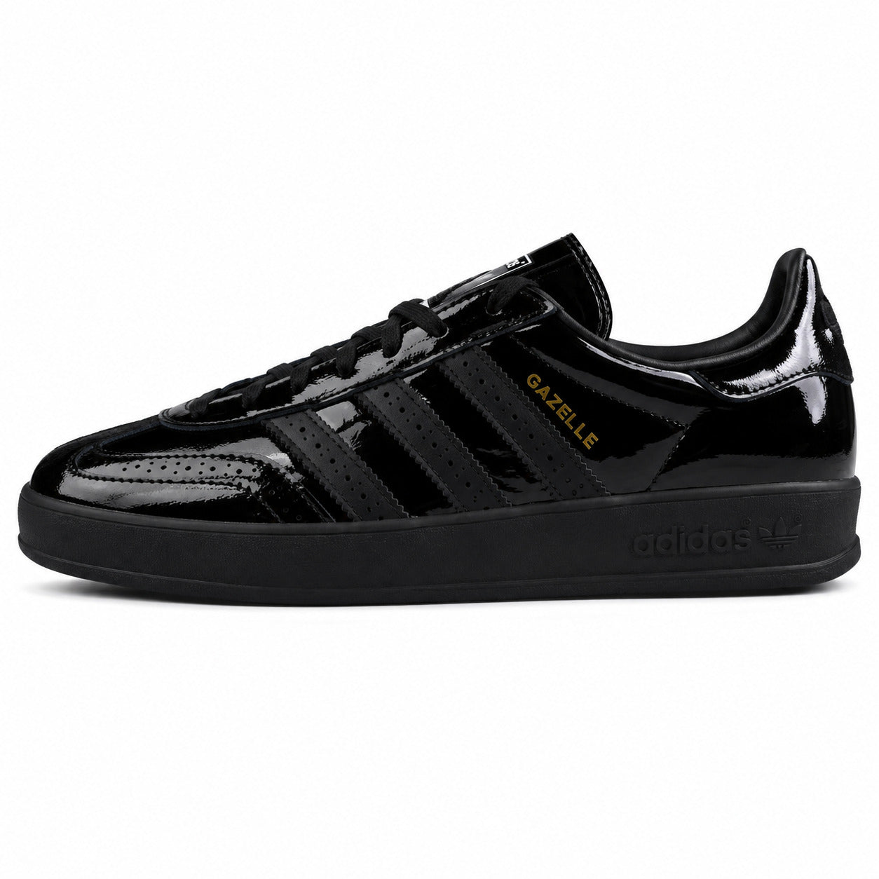 Adidas Gazelle Bold charol preto suela negra lateral izquierda