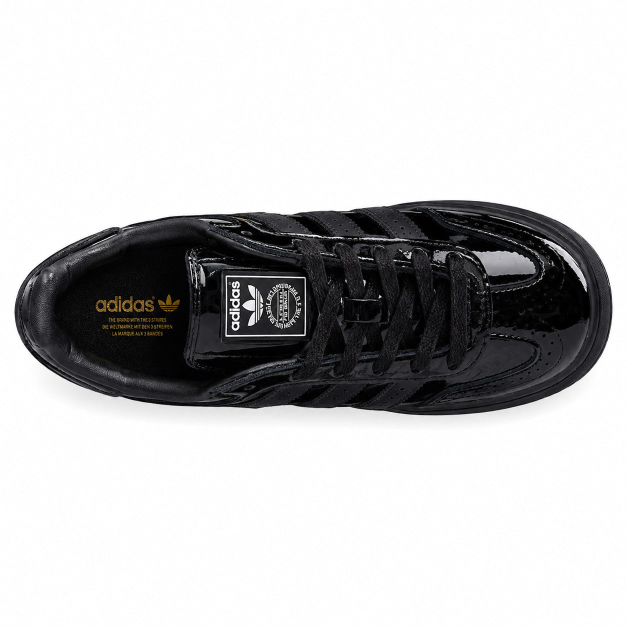 Adidas Gazelle Bold charol preto suela negra vista superior