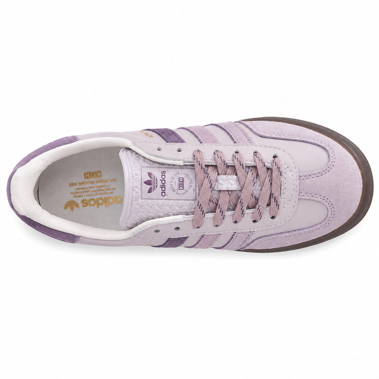 Adidas Gazelle Bold x Kith lavanda lila suela gum oscuro vista superior