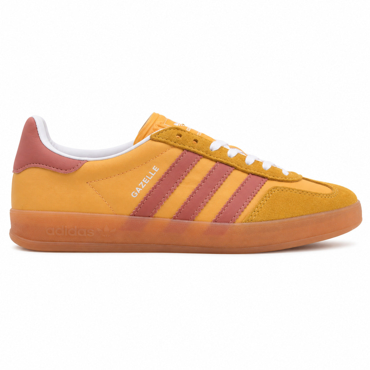 Adidas Gazelle Indoor amarelo rosa suela laranja lateral derecha