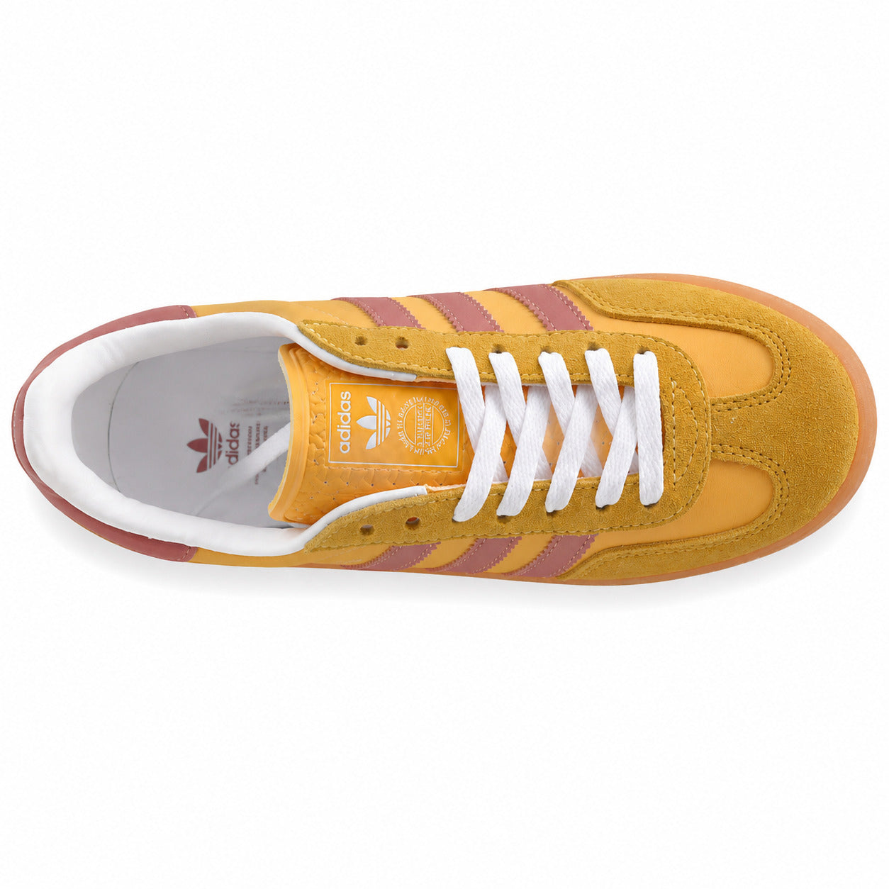 Adidas Gazelle Indoor amarelo rosa suela laranja vista superior