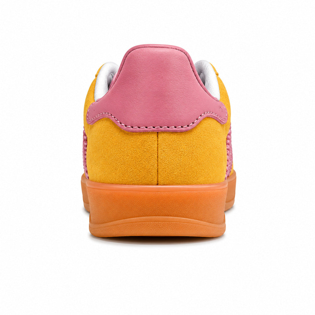 Adidas Gazelle Indoor amarelo rosa suela laranja detalle suela