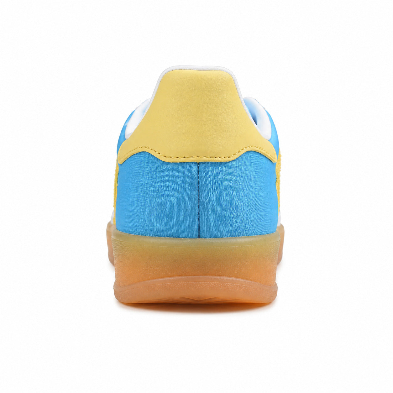 Adidas Gazelle Indoor azul cielo amarelo detalle talón contrastante