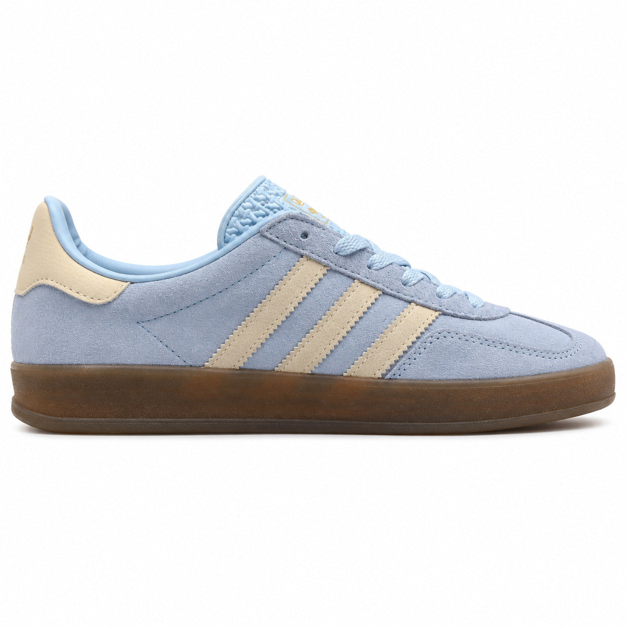 Adidas Gazelle Indoor azul cielo crema lateral derecha suela borracha