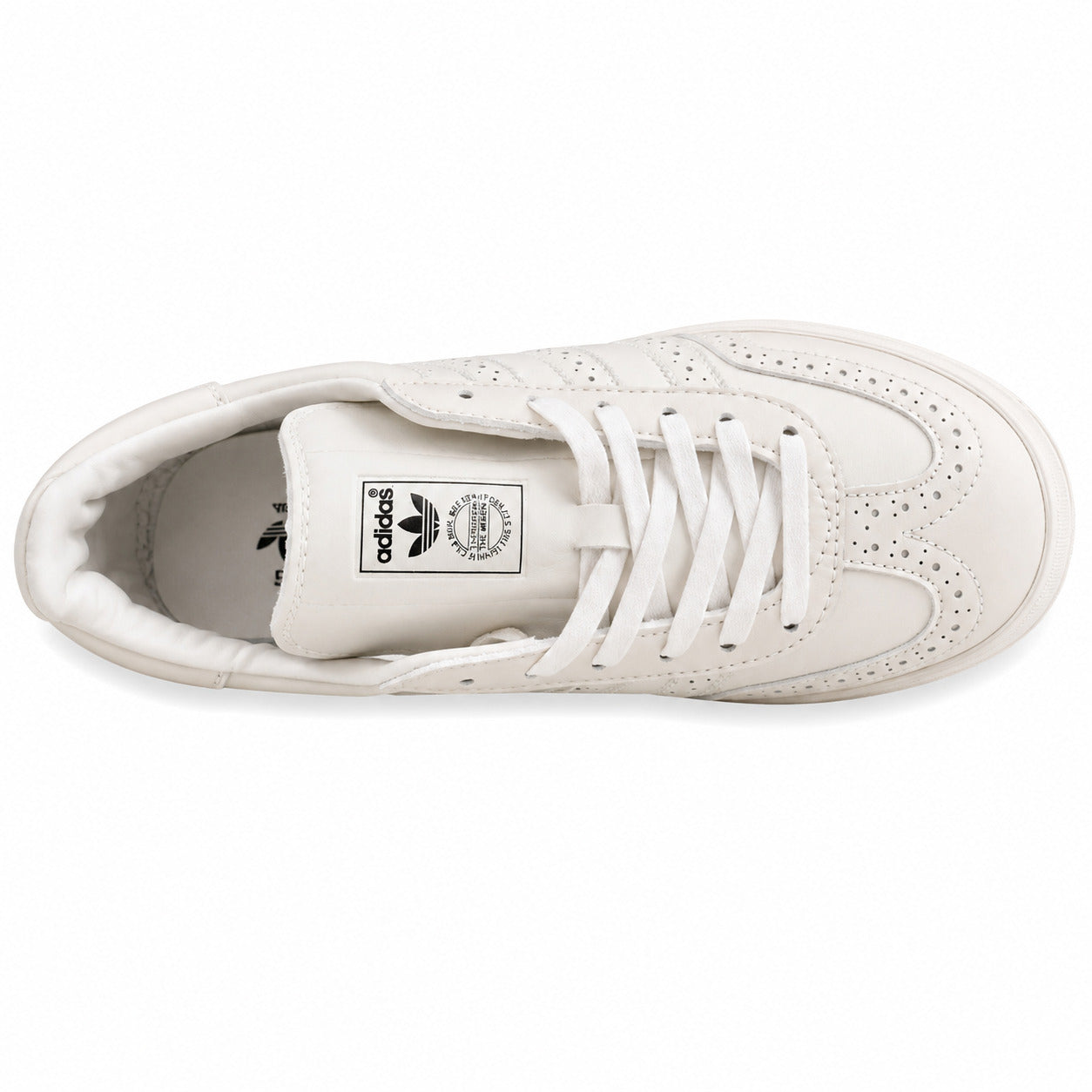 Adidas Gazelle Indoor triple branco pele perforado vista superior