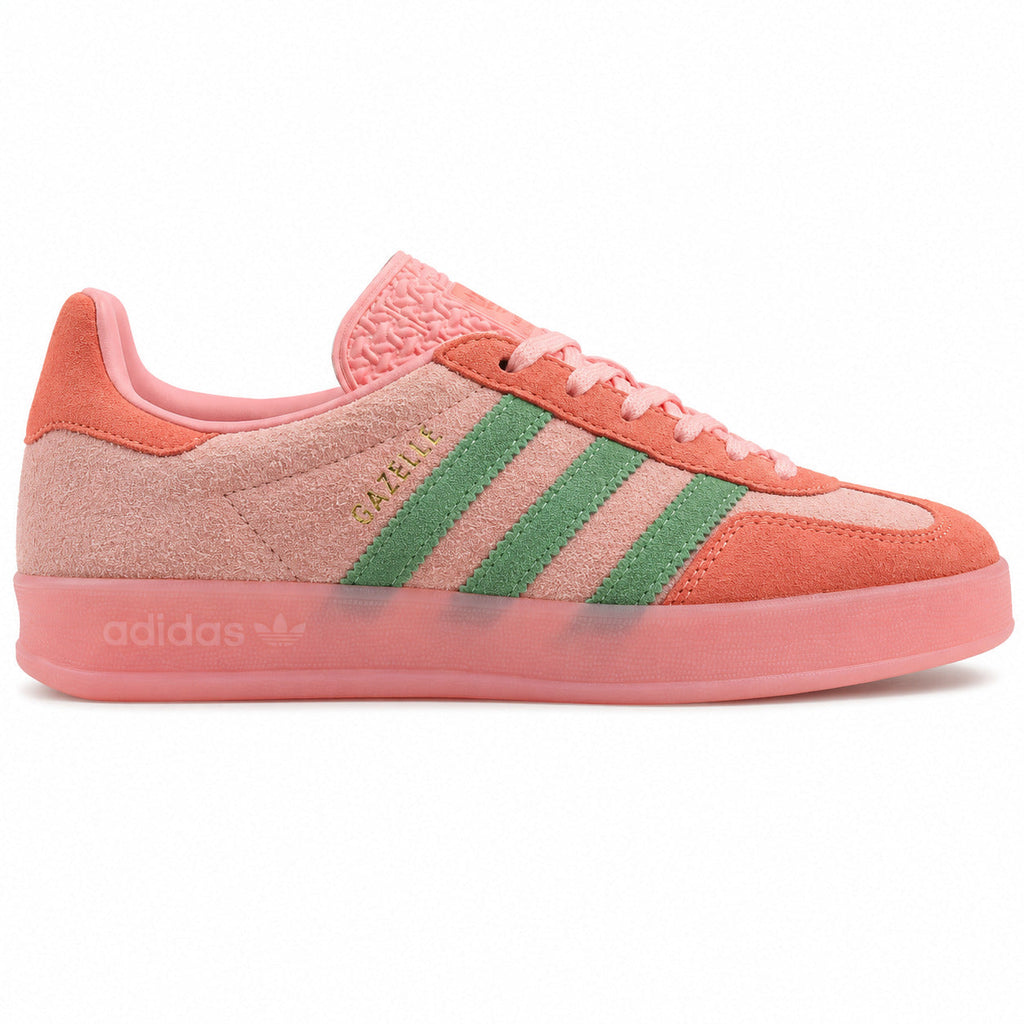 Adidas Gazelle Indoor coral rosa verde lateral derecha suela rosa