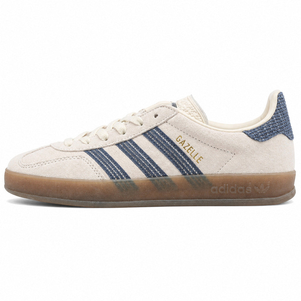 Adidas Gazelle Indoor crema azul-marinho bouclé lateral izquierda