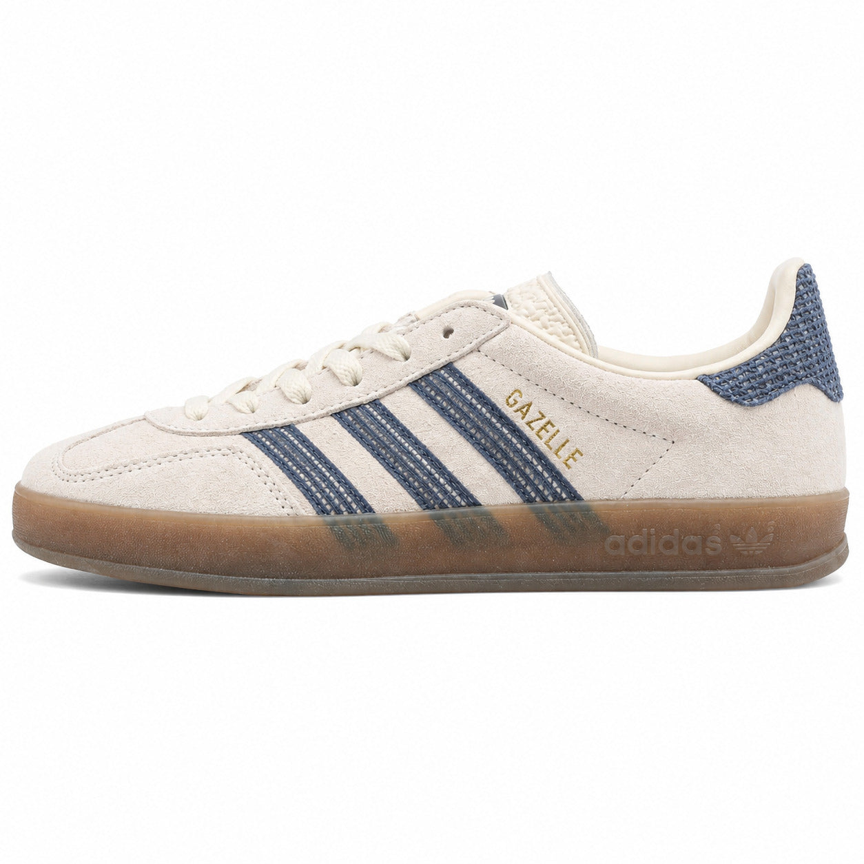 Adidas Gazelle Indoor crema azul-marinho bouclé lateral izquierda
