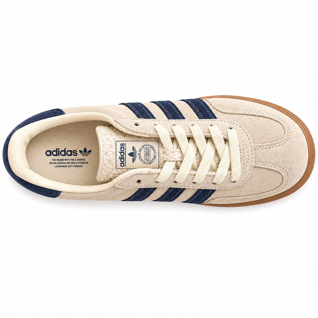 Adidas Gazelle Indoor crema azul-marinho bouclé vista superior