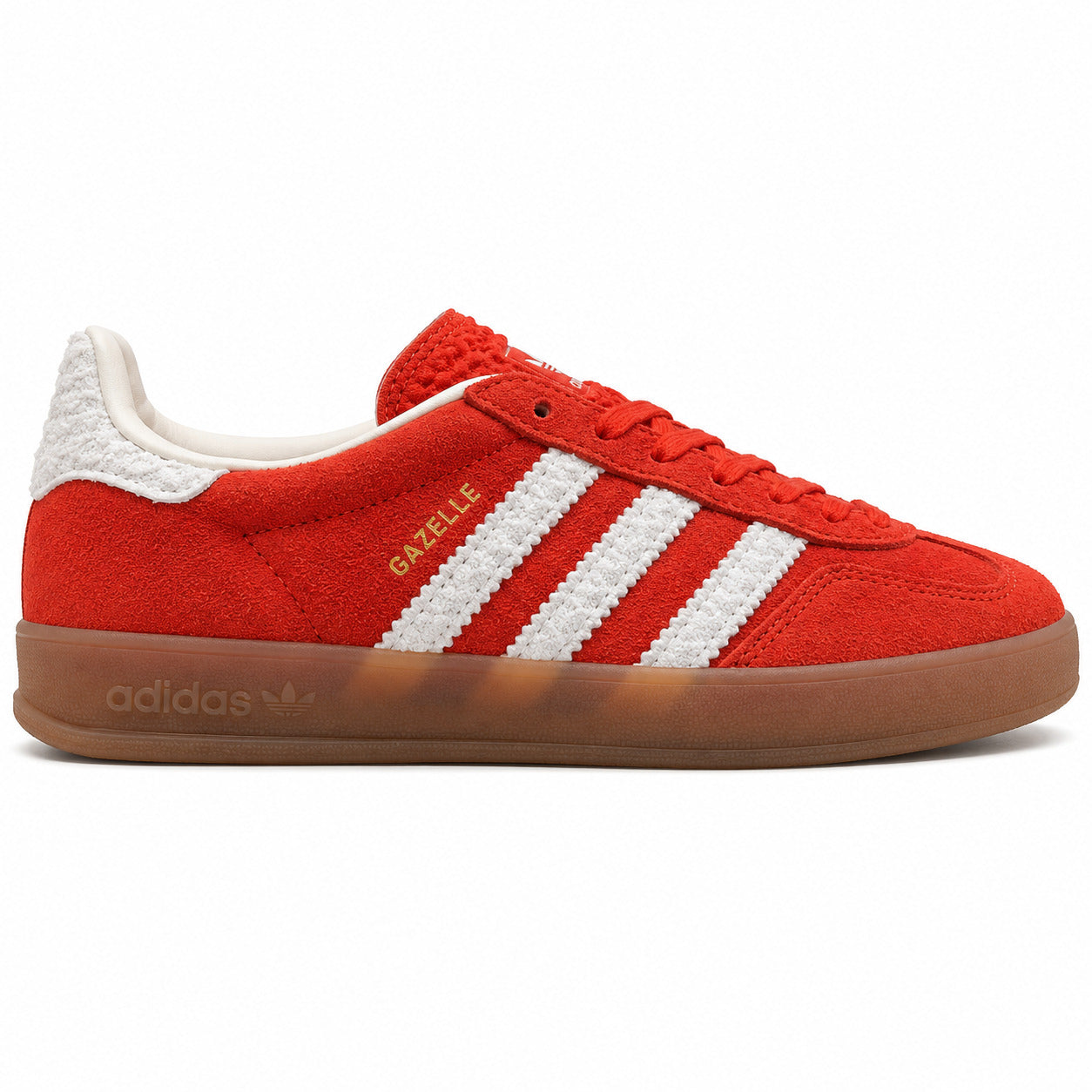 Adidas Gazelle Indoor vermelho branco lateral derecha suela borracha