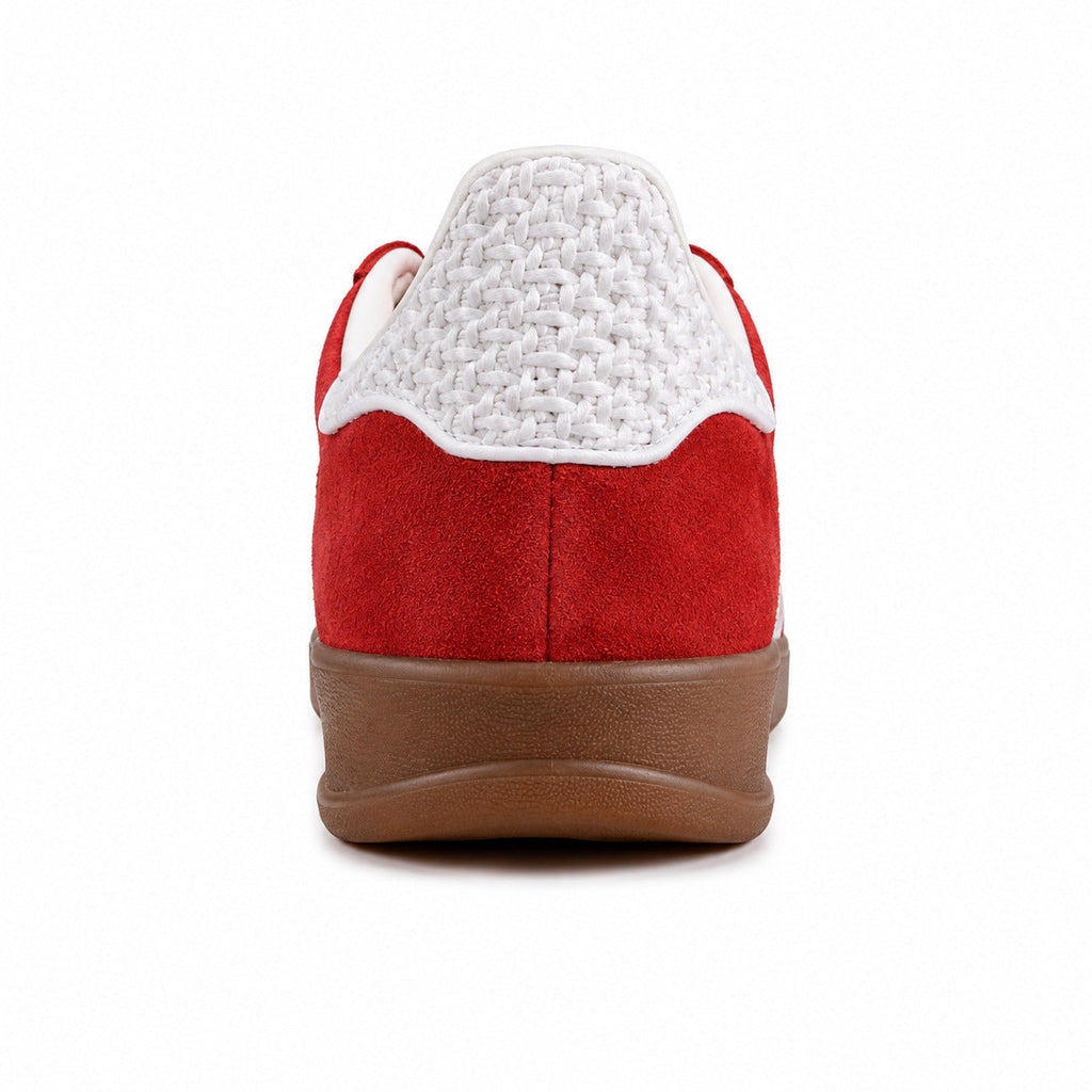 Adidas Gazelle Indoor vermelho branco detalle talón tejido bouclé