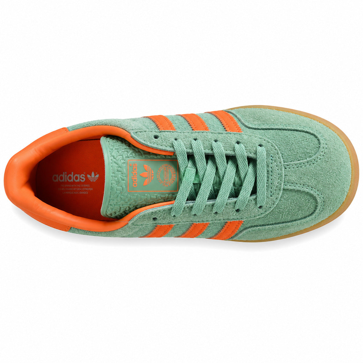 Adidas Gazelle Indoor verde menta laranja vista superior cordones