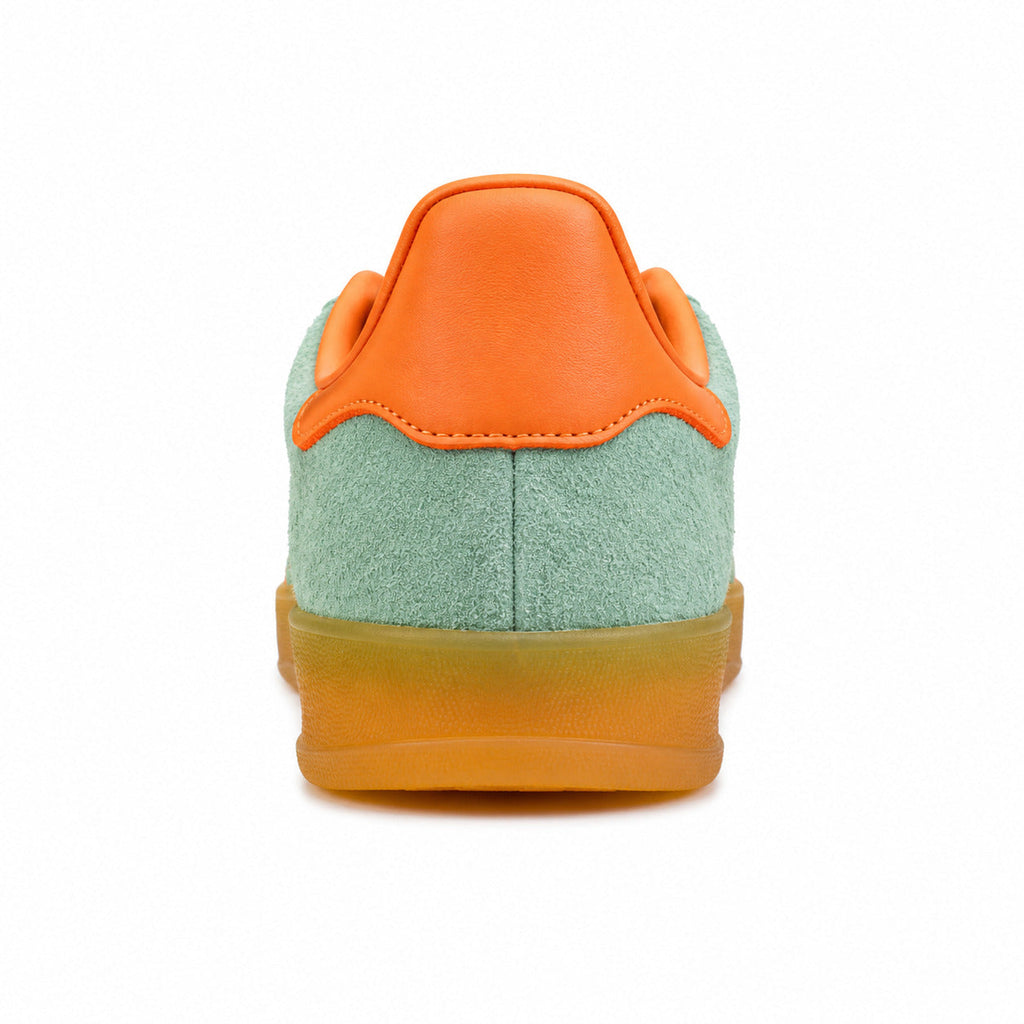 Adidas Gazelle Indoor verde menta laranja detalle talón contrastante