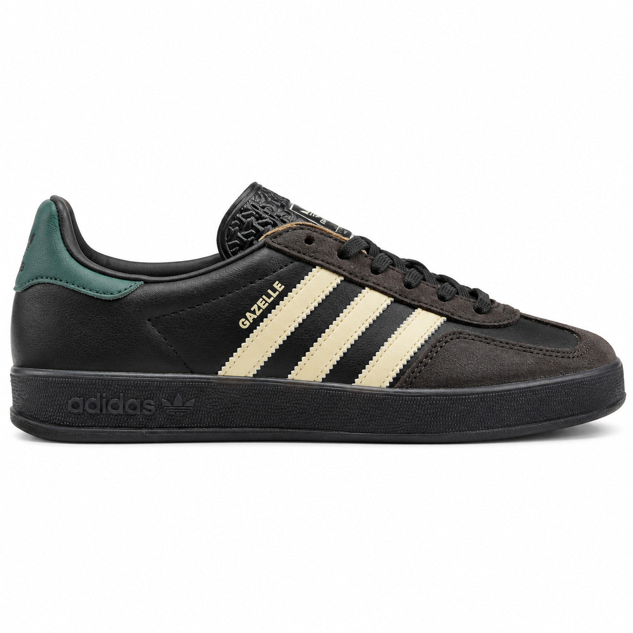 Adidas Gazelle preto crema verde suela negra lateral derecha