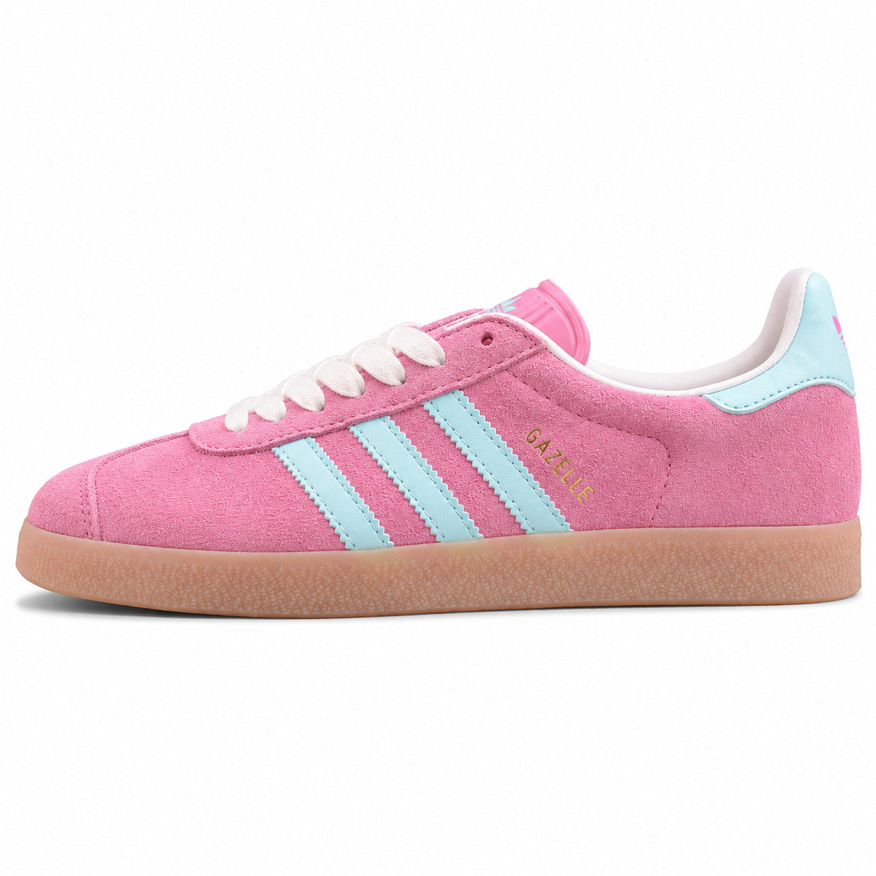Adidas Gazelle rosa azul cielo lateral izquierda suela borracha