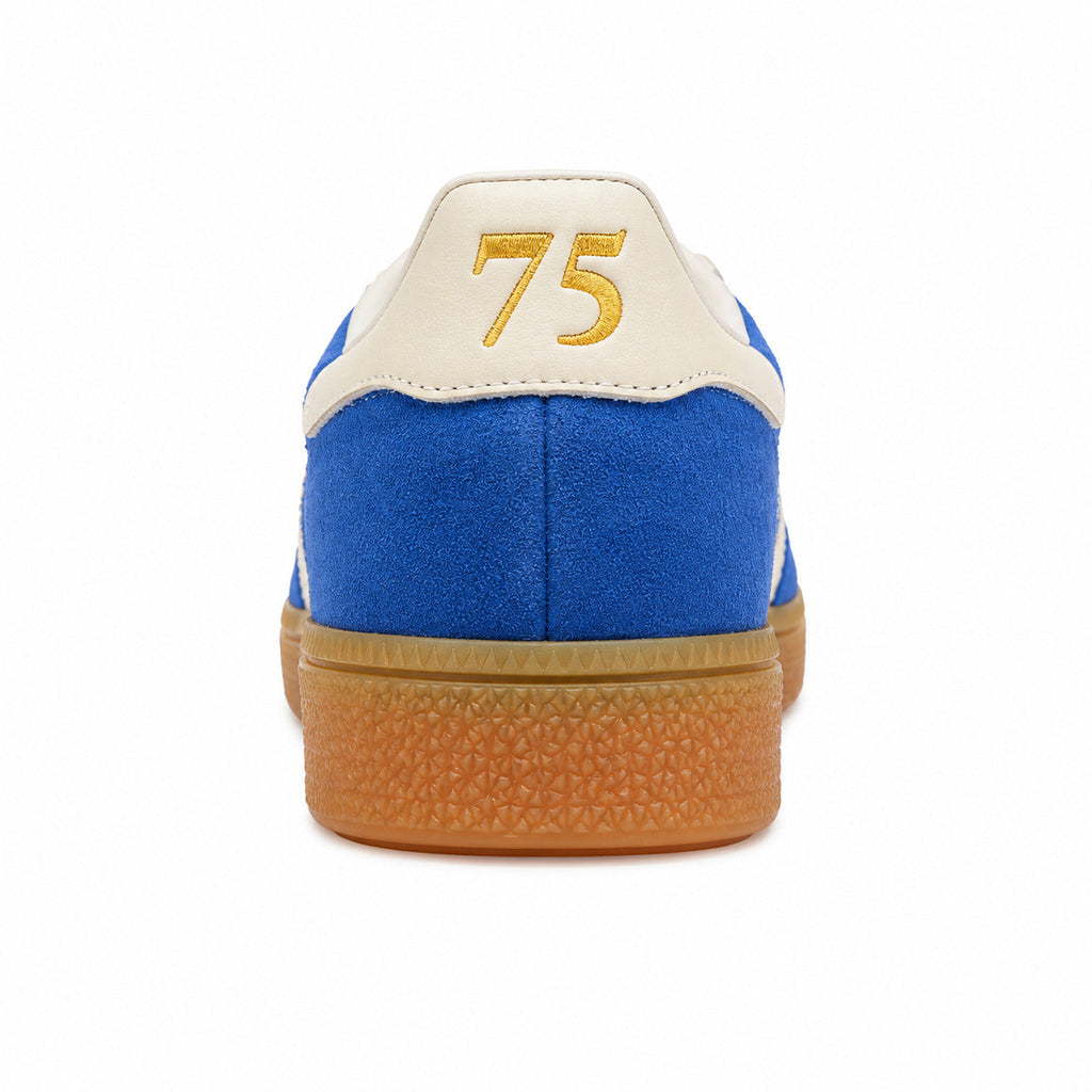 Adidas Handball Spezial azul crema detalle talón bordado 75 dourado