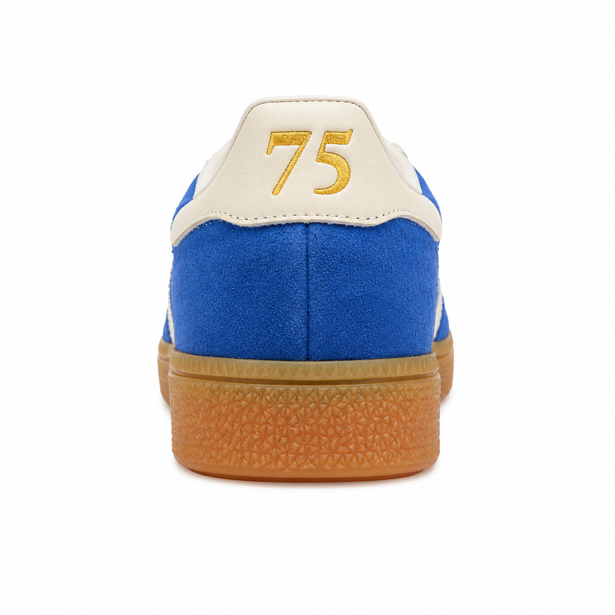 Adidas Handball Spezial azul crema detalle talón bordado 75 dourado