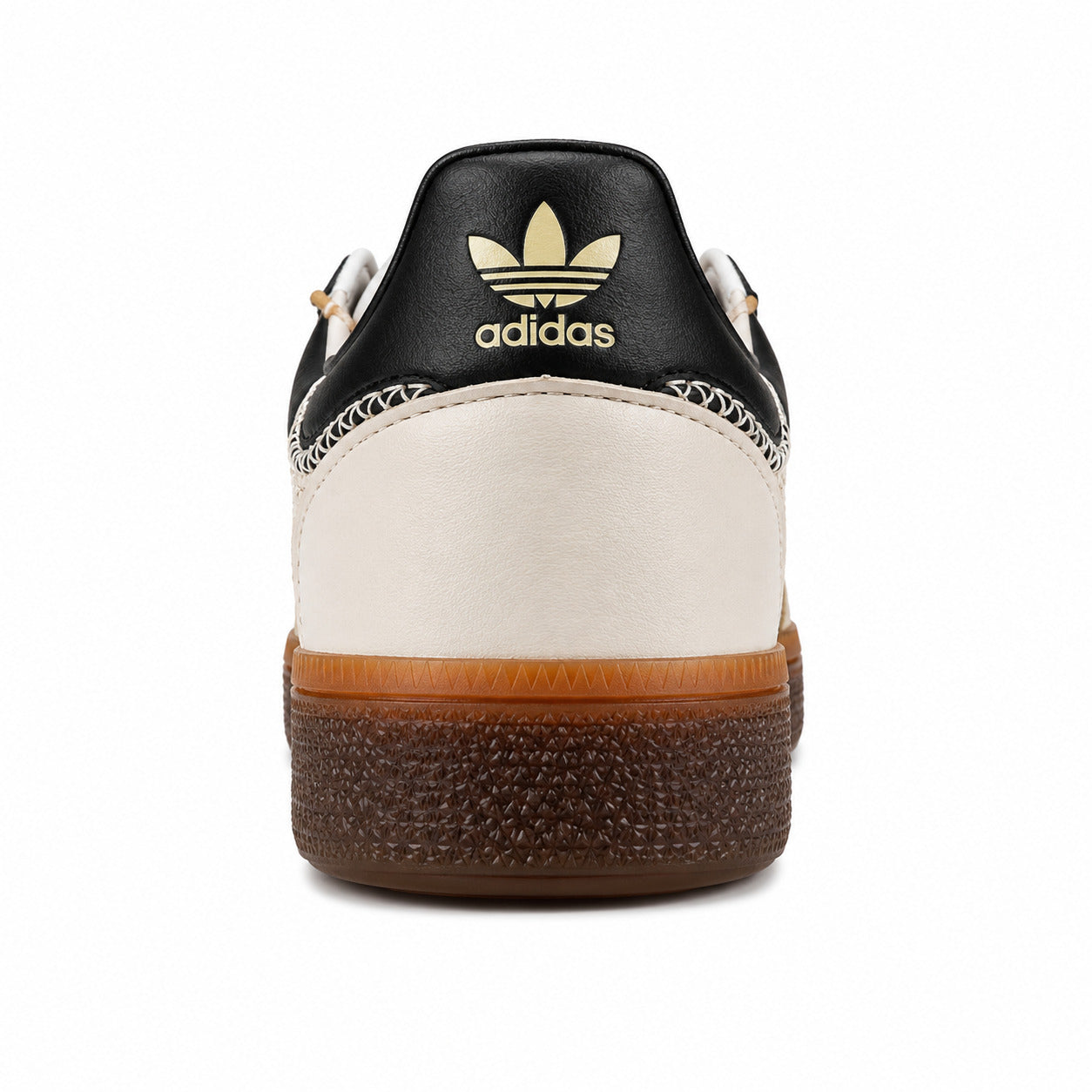 Adidas Handball Spezial crema preto detalle contrafuerte trasero logo dourado