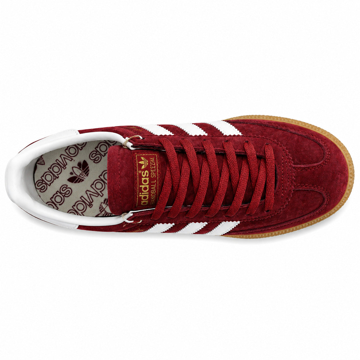 Adidas Handball Spezial ante granate branco dourado vista superior cordones