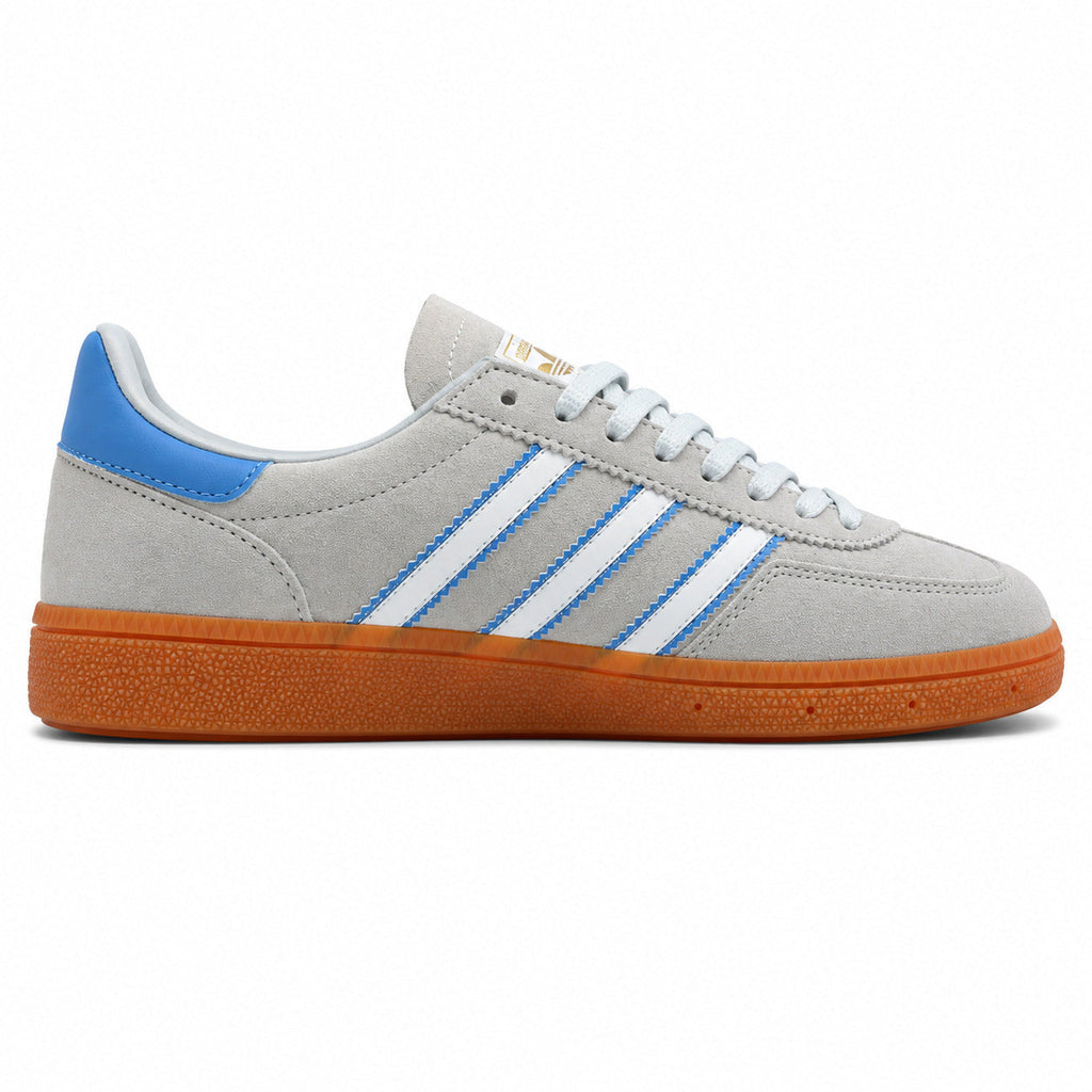 Adidas Handball Spezial ante cinzento claro azul cielo lateral derecho suela laranja