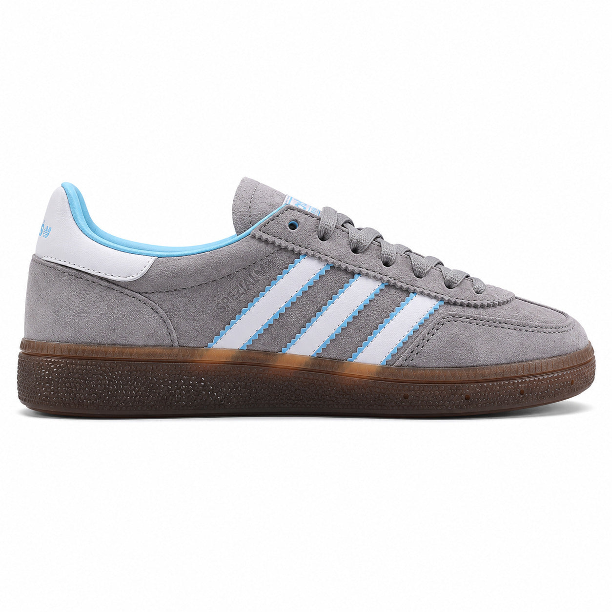 Adidas Handball Spezial Moscow cinzento branco azul cielo lateral derecho suela borracha