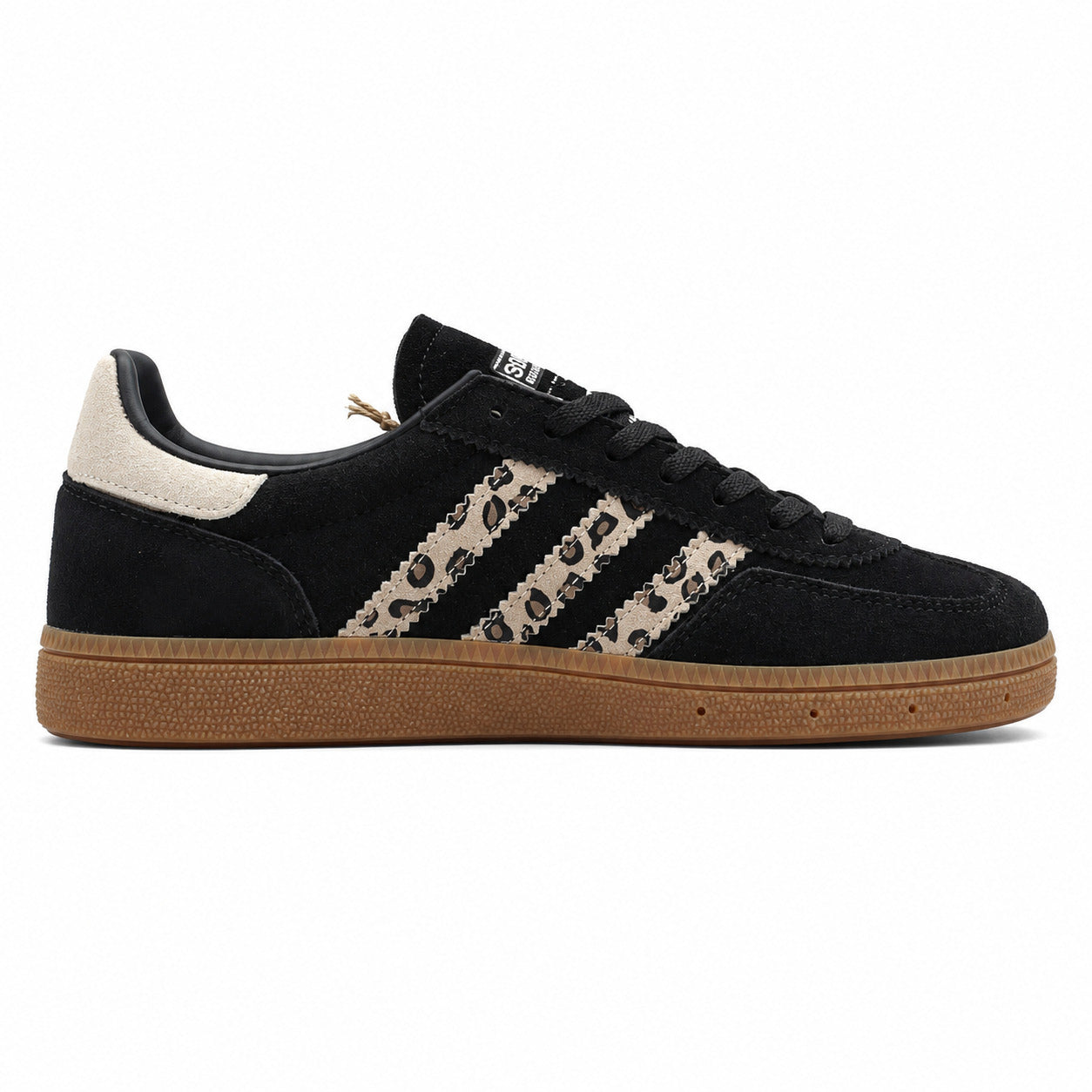 Adidas Handball Spezial ante preto rayas leopardo vista lateral izquierda