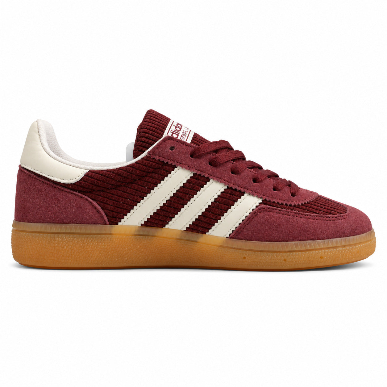 Adidas Handball Spezial pana burdeos crema lateral derecho suela borracha