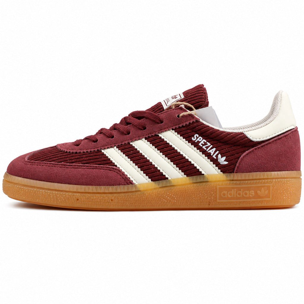 Adidas Handball Spezial pana burdeos crema lateral izquierdo suela borracha