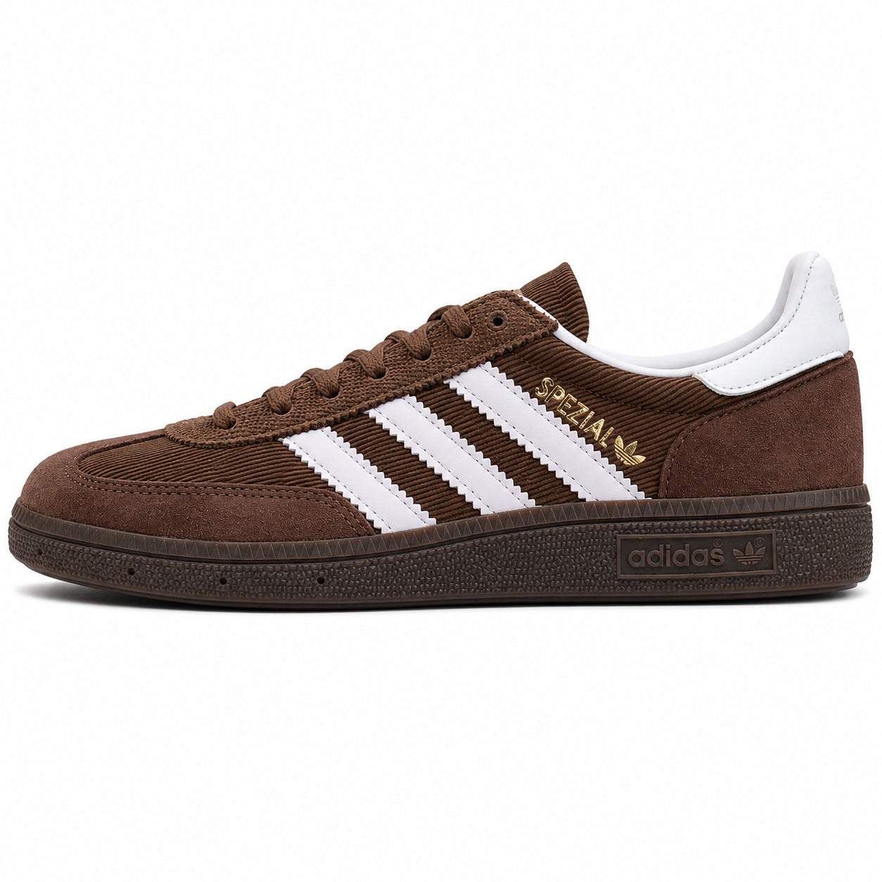 Adidas Handball Spezial pana castanho branco lateral izquierdo suela borracha