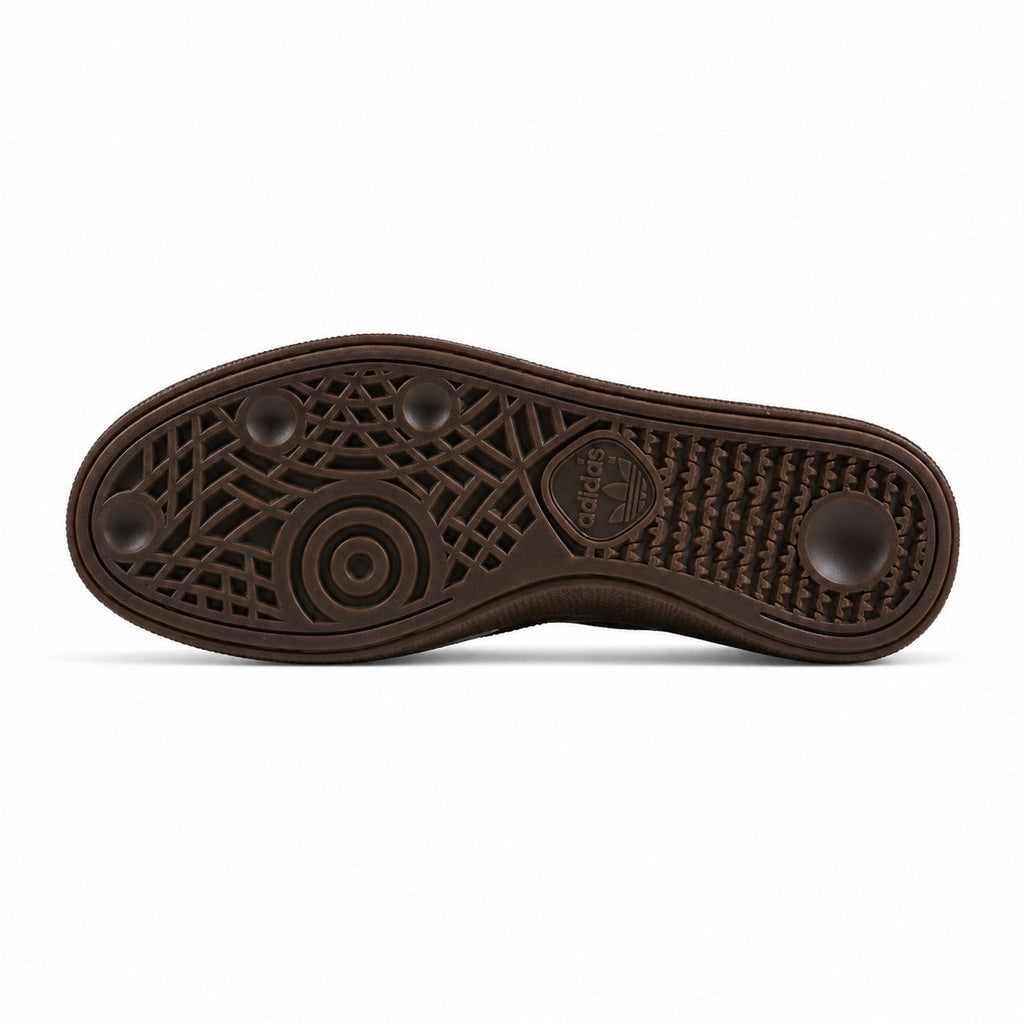Adidas Handball Spezial pana castanho branco suela borracha oscura vista inferior