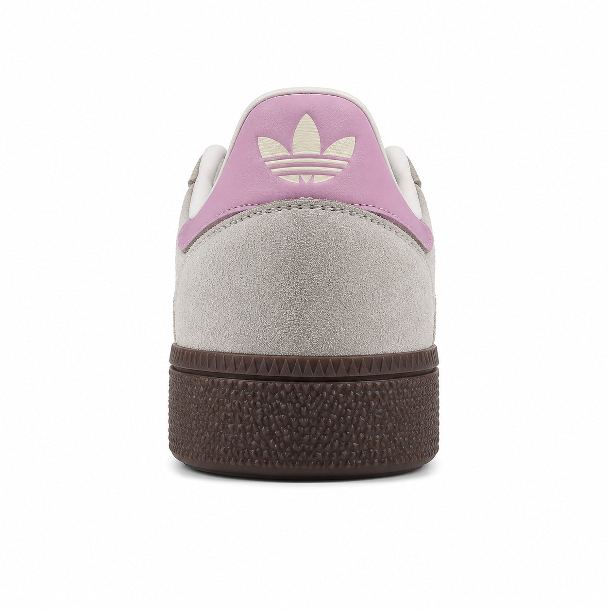 Adidas Handball Spezial pana castanho detalle talón lila suela chocolate