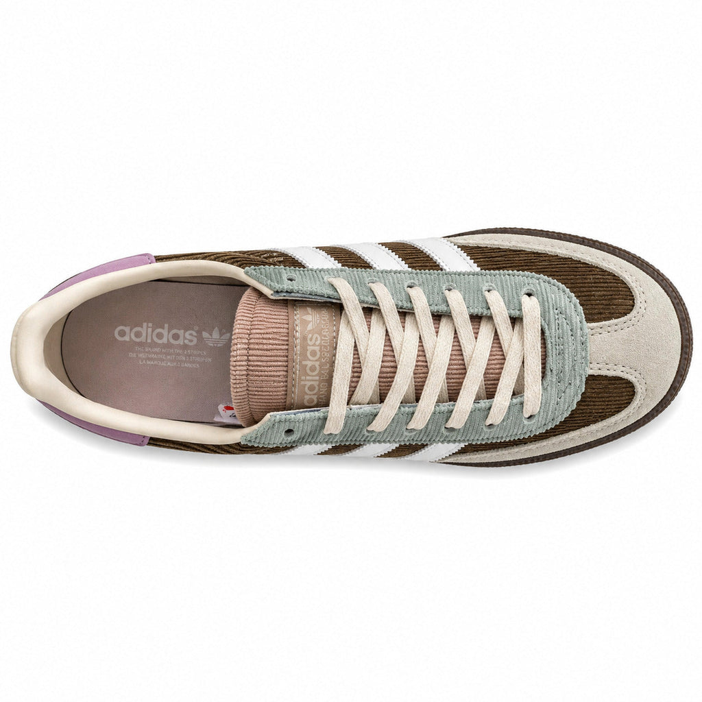 Adidas Handball Spezial pana castanho verde sage lila vista superior cordones